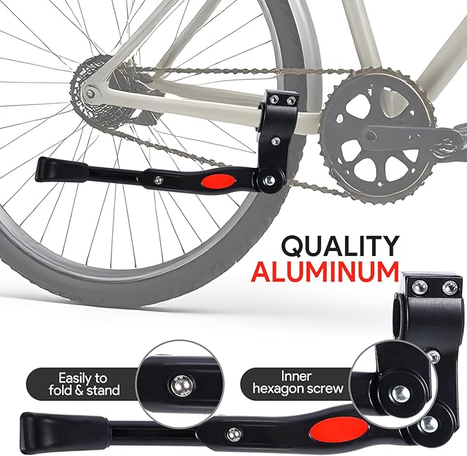 Bicycle Kickstand, Aluminium Alloy Bike Kickstand, Adjustable Bicycle Kickstand, Easy to Install Kick Stand, Rear Side Bike Stand, Non-Slip Foot for 24"-700C 16"-20" with Hex Wrench