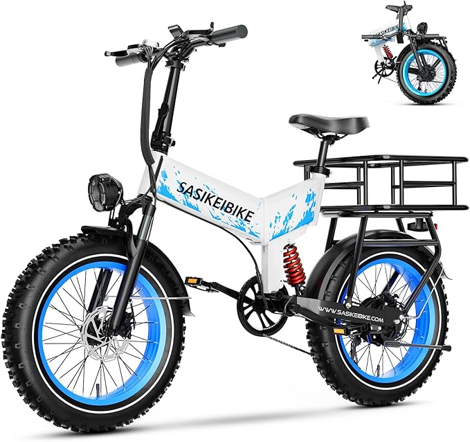 Folding 52V 20Ah Removable Battery Electric Bike 1500W Peak Motor 20'' Fat Tire Mountain Commuter 30MPH Ebike Motorcycle Range 70 Miles UL Certified Adult Electric Dirt Bike with 7-Speed