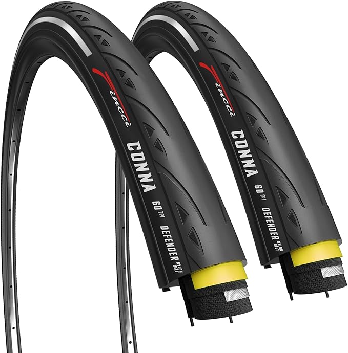 Fincci 700x25c Tire - Road Bike Tires 25-622 with 1 mm Nylon Anti Puncture - Black 700c Bike Tire Puncture Proof with Kevlar for Racing, Hybrid, Folding Bicycles - Flatless Bike Tires 28 inch