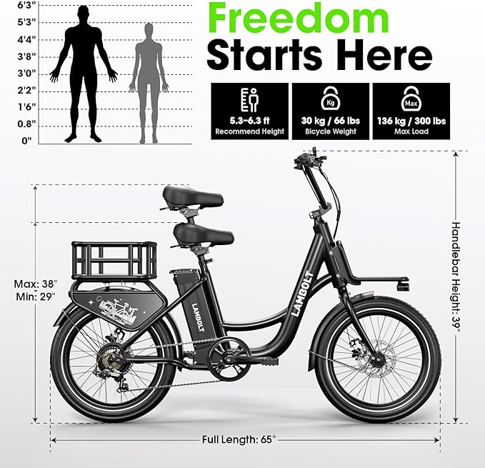 Electric Bike for Adults - 1000W Peak Motor Ebike with 48V15Ah Removable Battery, 20" x 3.0 Fat Tire Step-Thru 7-Speed Commuter Electric Bicycle, Up to 24 MPH, 70 Miles Range, UL 2849 Certified.