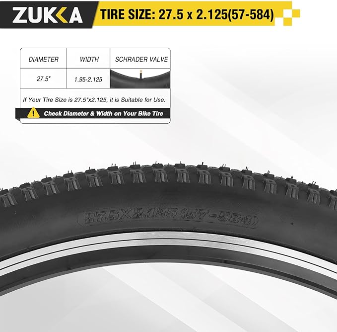 ZUKKA Bike Tire 20/24/26/27.5/29 x 2.125 Bike Tire 2 Pack Mountain Bike Tire Folding Replacement Tire for MTB Mountain Bike, Kids