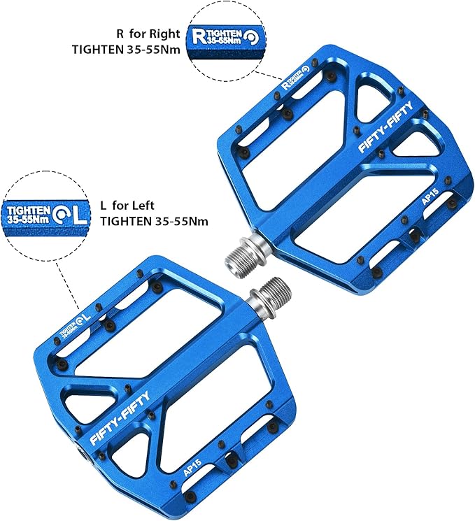 FIFTY-FIFTY Mountain Bike Pedals, Non-Slip and Aluminum Alloy Bicycle Flat Pedals, 9/16" Sealed Bearing, Lightweight and Wide Platform for All Mountain, Enduro, Downhill, E-Bike, MTB
