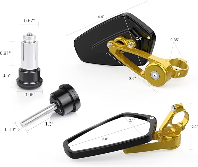 MICTUNING CNC Motorcycle Mirrors - 7/8" (22mm) Bar End Rear View Mirrors Compatible with Most Honda Grom, Yamaha, Kawasaki, Ducati, Suzuki and More - Golden