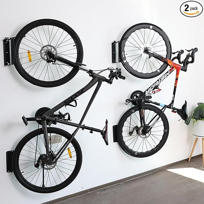 Bike Wall Mount Vertical, Swivel Bike Hangers For Garage, Bike Rack Garage Wall, Bicycle Hooks, Garden Indoor Outdoor Storage, (2Pack)
