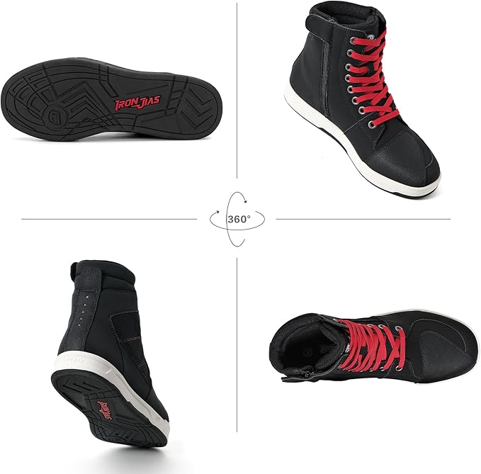 BORLENI Motorcycle Riding Shoes Road Street Motocross Protective Boots for Men, Casual Breathable Powersports Shoes Black