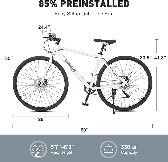 VIRIBUS Hybrid Bikes, 28 inch Mens Hybrid Bicycle 7 Speed with Lightweight Aluminum Frame & Disc Brakes, 700C Retro Vintage Adult Bike for Tall Men & City Commuters, 85% Pre-Assembled