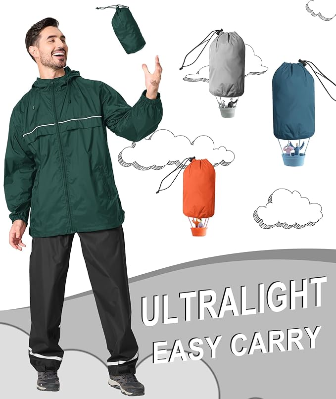GEEK LIGHTING Rain Jacket Men Lightweight Waterproof Jackets Packable Windbreaker Hooded Raincoat for Golf Cycling Outdoor