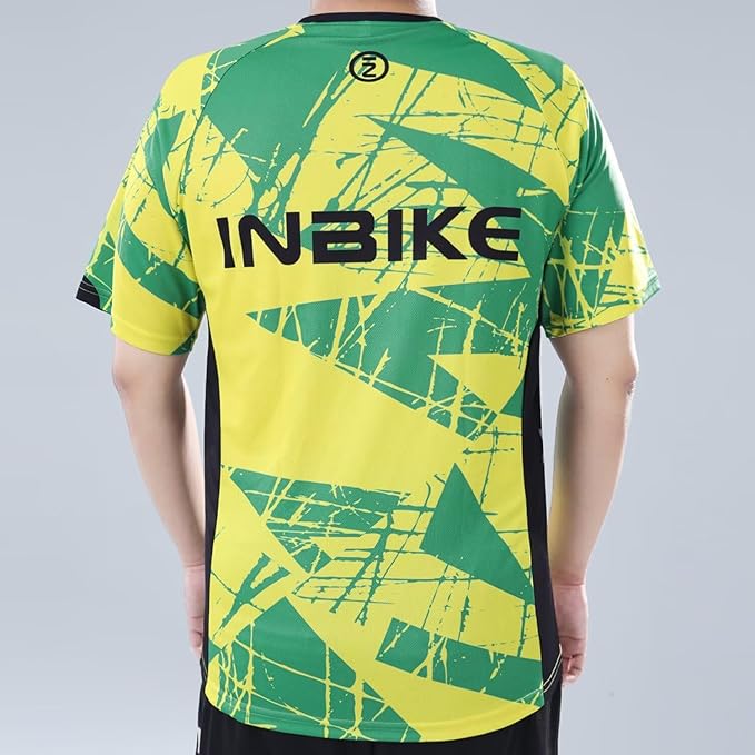 INBIKE Men's Mountain Bike Jersey, Moisture Wicking Short Sleeve Cycling Shirts, Quick Dry Breathable Bicycle Tops for Biking