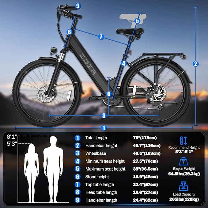 Electric Bike for Adults, 1000W Peak Motor, 60 Miles 22Mph Electric Bike, 26" Commuter E Bikes with 48V 10.4Ah Removable Battery, Step-Thru Ebike, Adjustable Stem, 7-Speed & Front Suspension