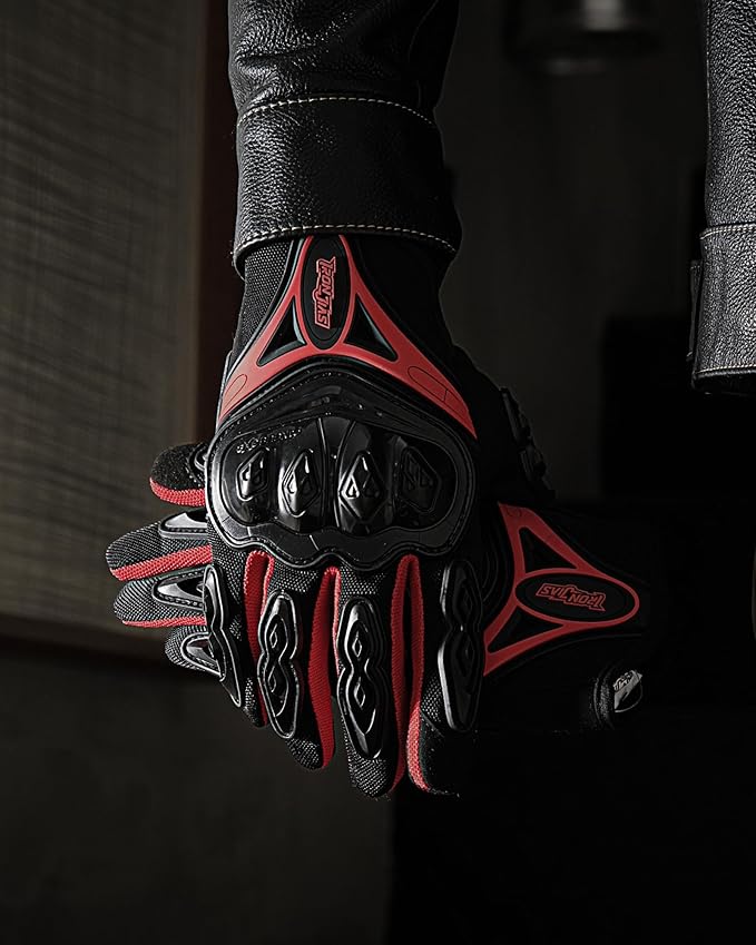 IRON JIA'S Motorcycle Gloves Full Finger Durable for Road Racing Bike Summer Spring Powersports Support Touch Screen red-L