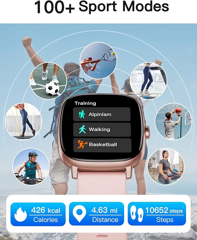HUAKUA Smart Watches for Women with GPS Built-in, Answer/Make Calls, 1.95" Smartwatch for iPhone/Android Phones, Fitness Watch with Heart Rate/Sleep Monitor 100+ Sports Modes IP68 Waterproof (Pink)