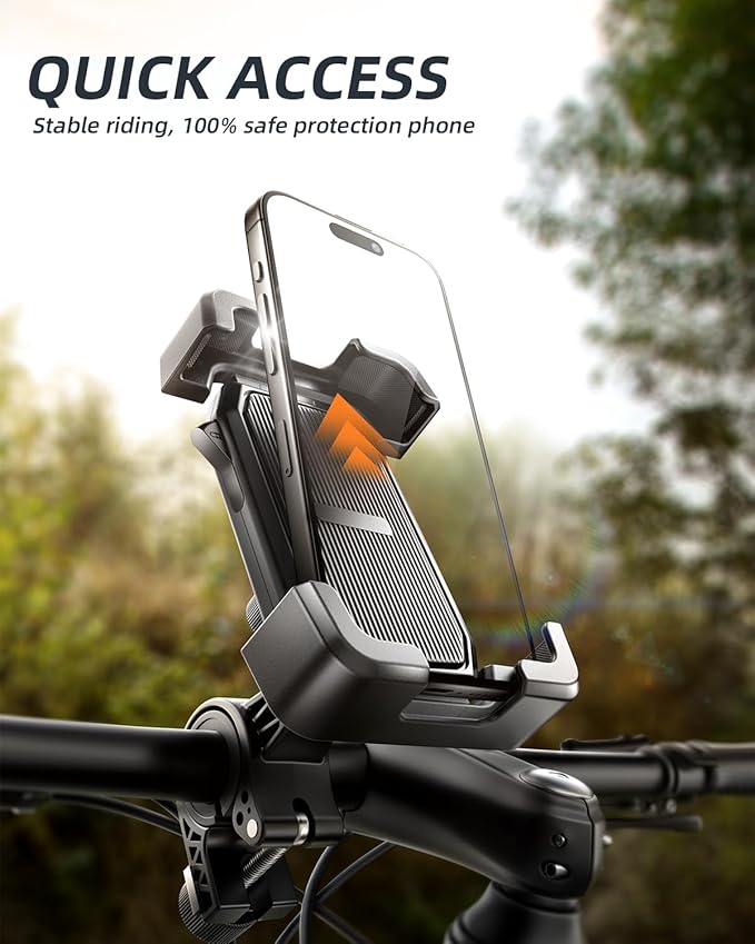 Delobon Motorcycle Phone Mount with Safety Lock, One-Hand Operation Bike Phone Holder for Electric Scooter/ATV/Bicycle Handlebar, for iPhone Samsung 4.7–7.0 in Smartphones