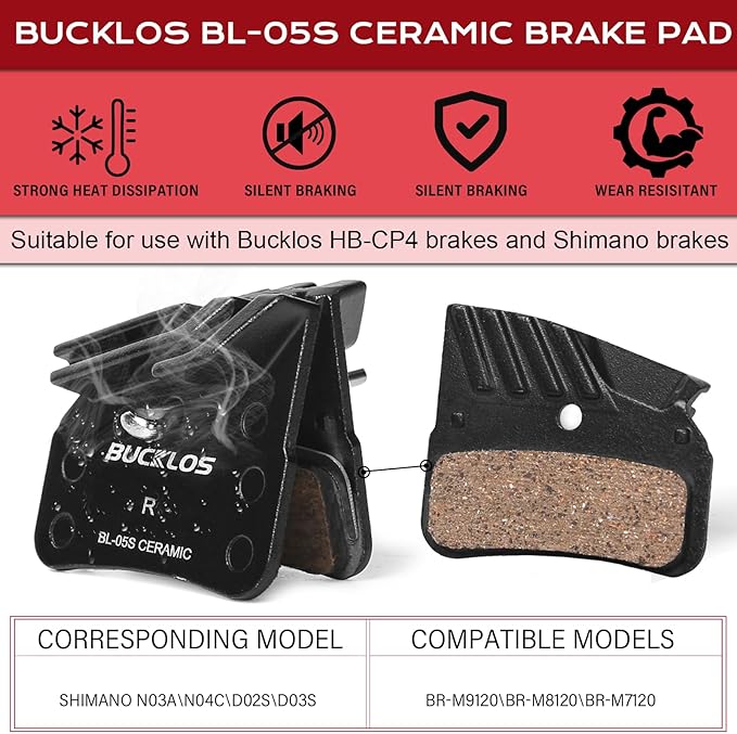 BUCKLOS MTB Hydraulic Disc Brake Set 4 Pistons Front 850mm and Rear 1550mm Hydraulic Brakes with Aluminum Alloy Lever with Caliper Ceramic Brake Pad Fit Mountain Bike,Ebike,Fat Bike HB-CP4 (Pre-Bled)