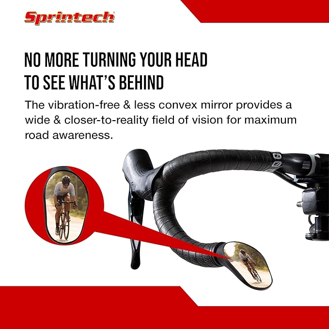 Sprintech Swiss-Made Convex Chrome-Plated Bike Mirror for Drop Bars – Hand-Finished, Adjustable, Reflective Surface, Durable ABS Housing (Black, Extra Large)
