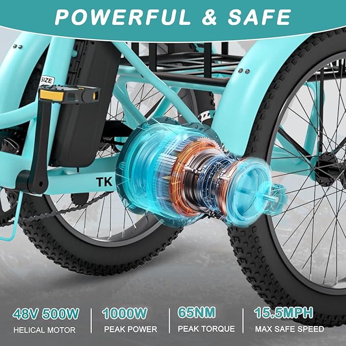 MOPHOTO Electric Tricycle for Adults, 20in 3 Wheels Folding Electric Bicycle Bikes, 48V 500W Electric Trike Ebike with Aluminum Frame, Removable Battery