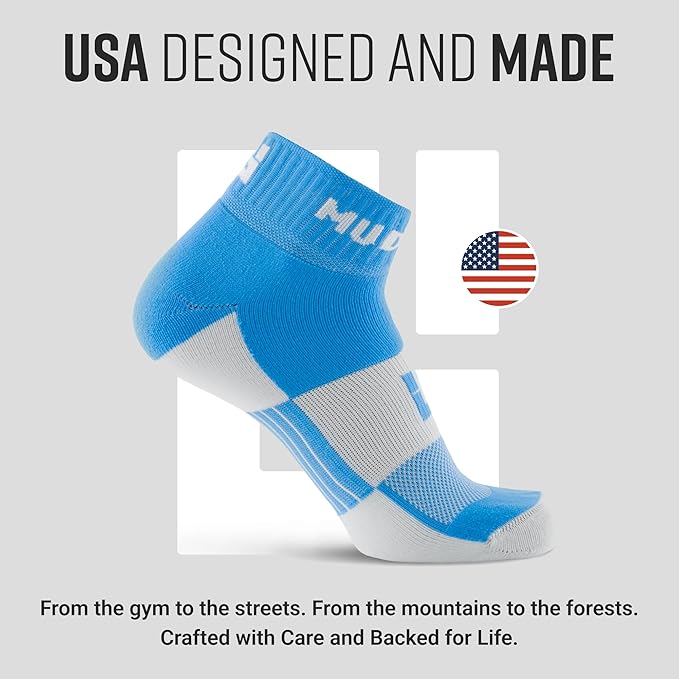 MudGear Quarter Crew Trail Socks, Blister-Resistant, Sweat-Resistant & Quick-Drying, Cushioned Footbed, Made in USA, 2-Pack