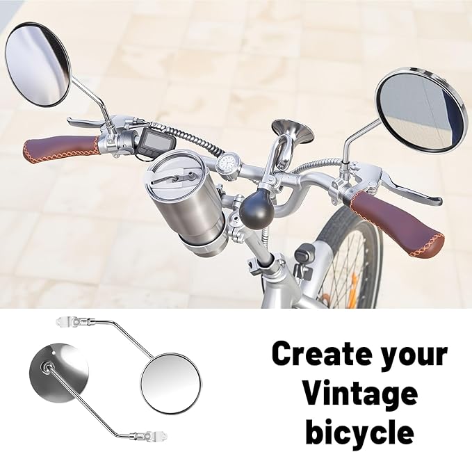 Vintage Bike Mirror - A Pair Metal Bicycle Rearview Mirrors for Handlebars, Classic Cruiser, Electric Bike Side Mirrors, Galvanized Steel Frame for Retro Bicycle Accessories