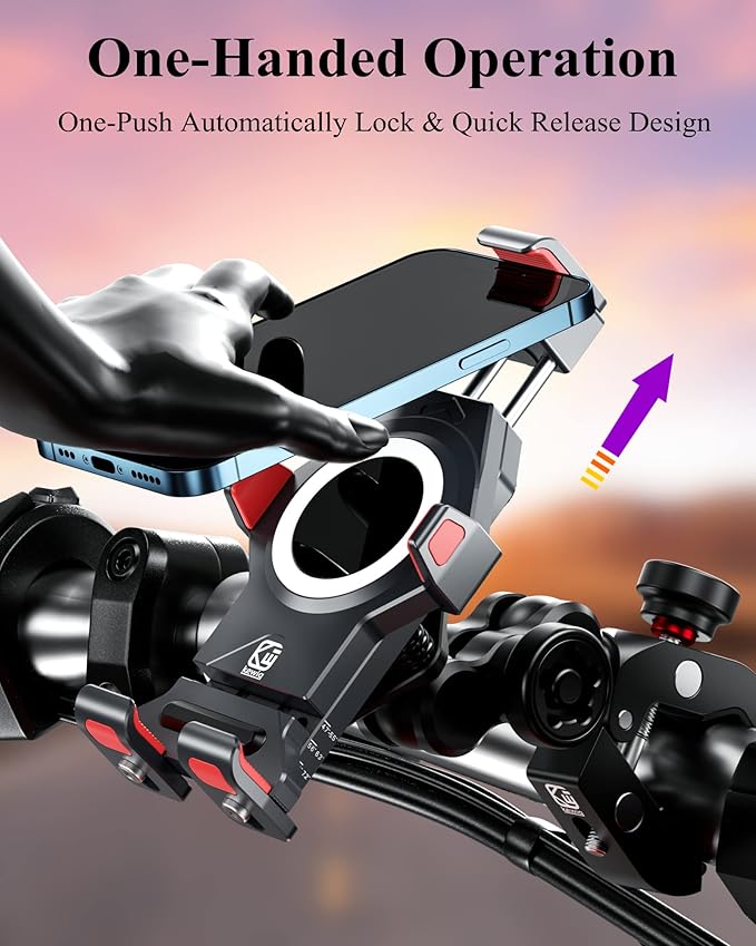 BRCOVAN Metal Anti-Theft Motorcycle Phone Mount with Vibration Dampener & High-Speed Secure Lock, Adjustable Aluminum Alloy Motorcycle Cellphone Holder for Bike Scooter ATV UTV Fit 4.7''-7.2'' Phones