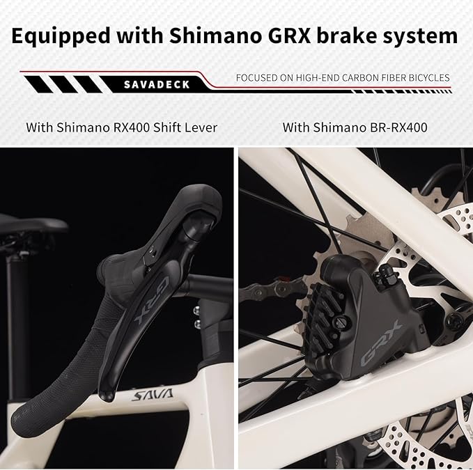 SAVADECK Carbon Gravel Bike - T800 Carbon Frame & Fork, Shimano GRX400 20-Speed Groupset, Hydraulic Disc Brakes, 700C x 40mm Tires - Lightweight Design for Road & Off-Road Adventures