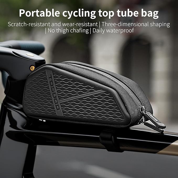 Bike Top Tube Bag, Small Front Frame Bag, Waterproof PU & EVA Hard Shell Bicycle Pouch for Phone & Tools, Cycling Accessories (1.2L)