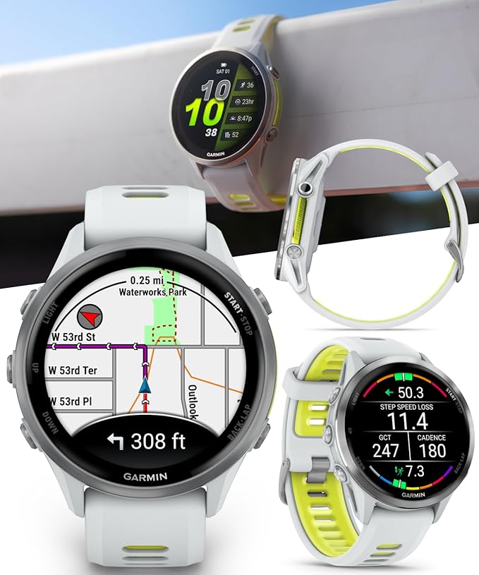 Garmin Forerunner 955, GPS Running Smartwatch, Tailored to Triathletes, Long-Lasting Battery, Whitestone with Wearable4U White Earbuds Bundle