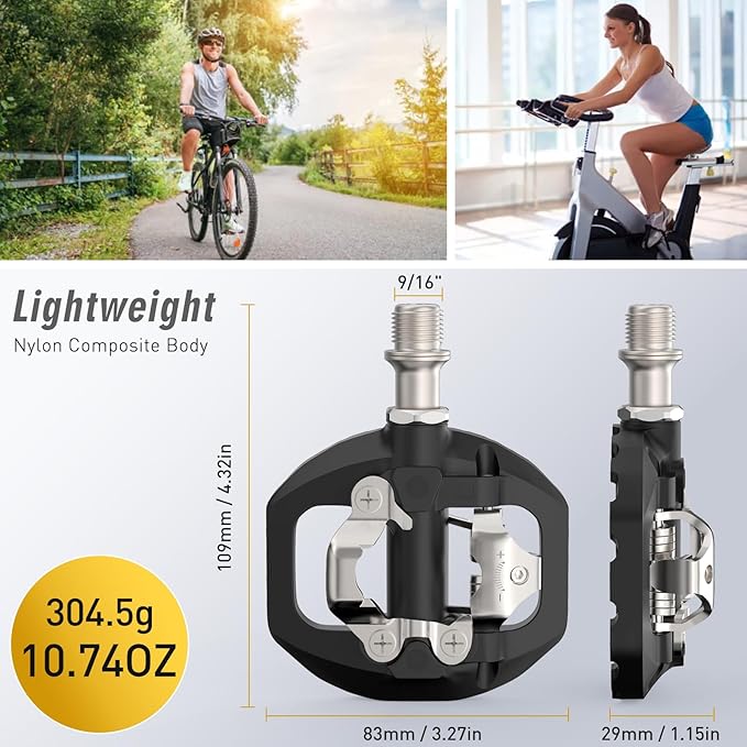 NAACOO Bike Pedals Dual Platform Compatible with Shimano SPD Mountain Clipless Pedals,3-Sealed Bearing Lightweight Bicycle Pedals for Outdoor Spin Exercise Peloton Fit Trekking Bike