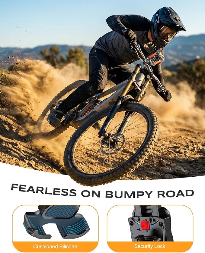 Motorcycle Phone Mount [Secure Grip][Anti-Drop], Upgrade Bike Phone Holder [1s Stable Lock], 360° Rotatable Phone Holder for Mountain Bike/ATV, Fits for iPhone/Samsung 4.7-6.8", Clamp Mount