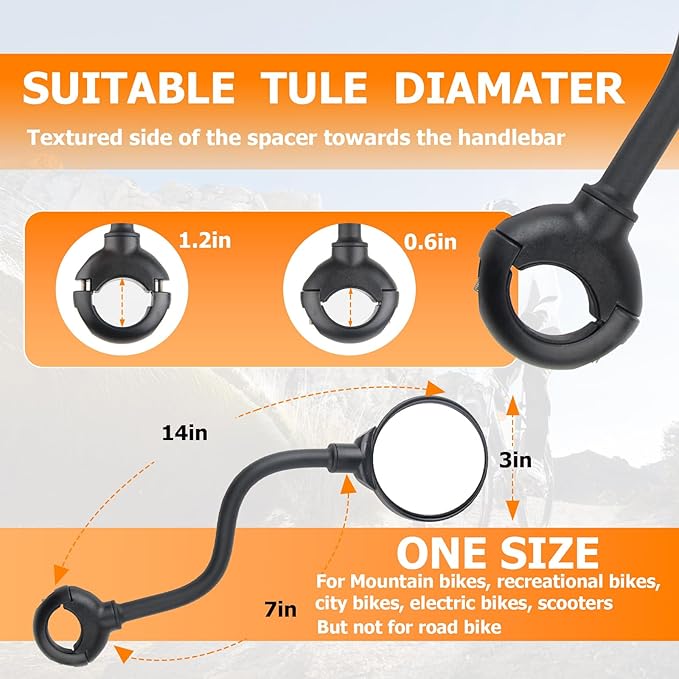 Bike Mirror for Handlebar, Adjustable Bicycle Mirror Handlebar Mount, Wide angle rear View shockproof convex mirror for Safe Cycling, Easy Installation, (1 Black-round)