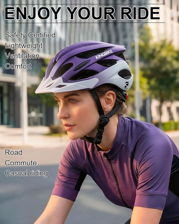 KINGBIKE Bike Helmet for Adult Men Women Youth Road Commute Mountain Cycling Helmets with USB Rechargeable Light Replaceable Padding and Visors Lightweight 20.4-23.6in