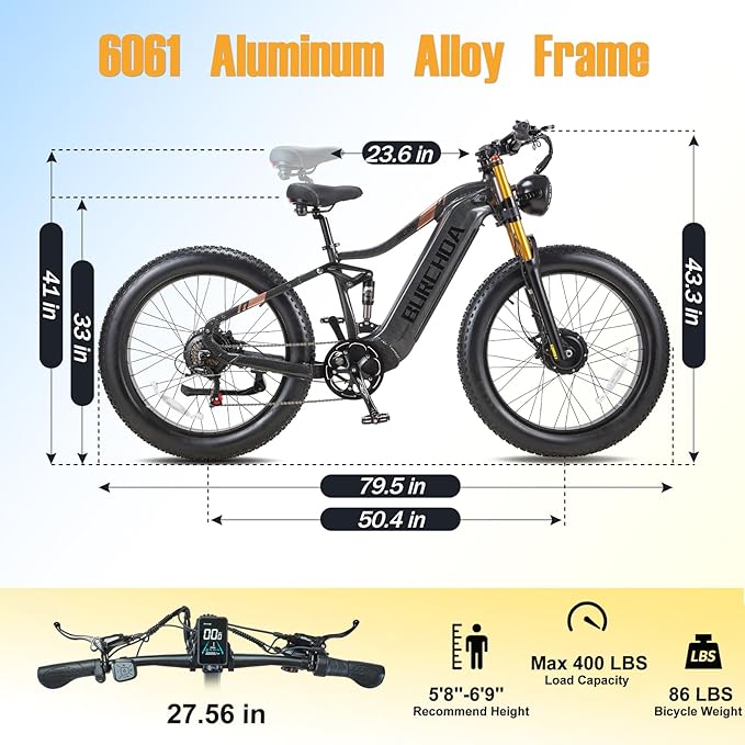 2026 Upgraded Dual Motors AWD Electric Bike for Adults 5000w/3000W/1500W Motor Dirt Ebike 40MPH/30MPH 52V/48V 30Ah/20Ah Battery Up to 90 Miles Long Range 26" Fat Tire Bicycle for Commute Mountains