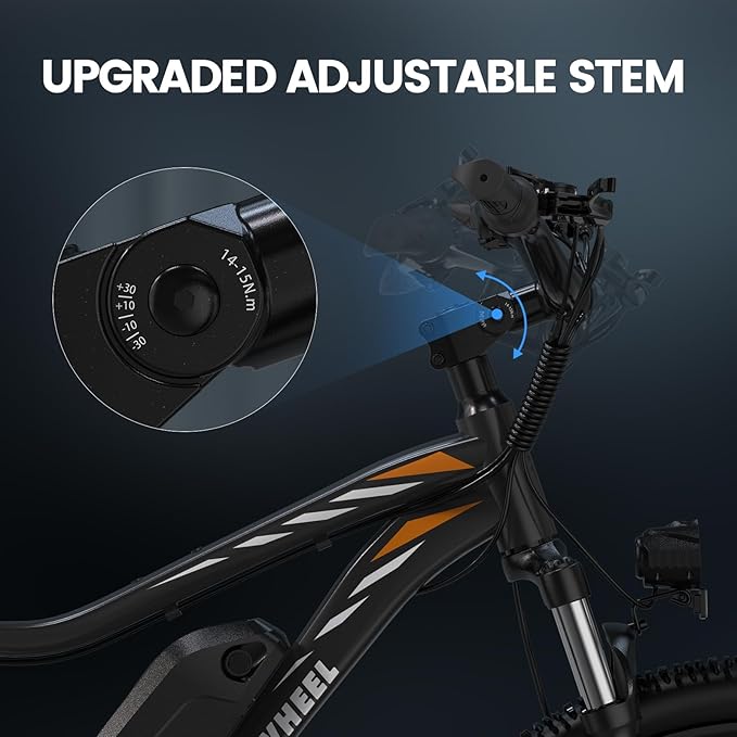 5TH WHEEL Mate Electric Bike for Adults - 1000W Peak Motor, 23MPH Top Speed, 468WH Removable Battery, 7-Speed Gears & Adjustable Stem - Commuting & Mountain E-Bike with Color LCD Display
