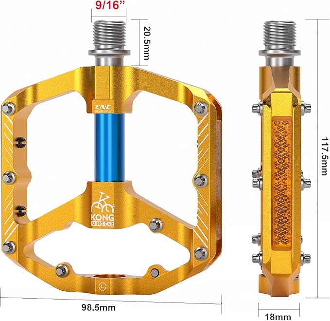 Mountain Bike Pedals with 3 Seal Bearing - 9/16" MTB Pedals Platform Lightweight - Non-Slip Bicycle Pedals for BMX MTB