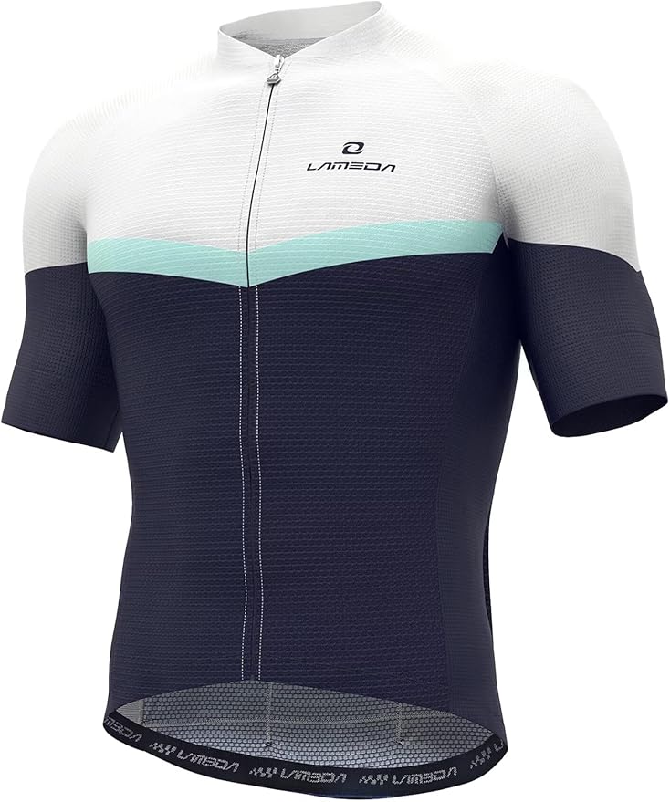 LAMEDA Men's Cycling Jersey Breathable Lightweight Short Sleeve Elastic Pro Road Bike Shirt Full Zip