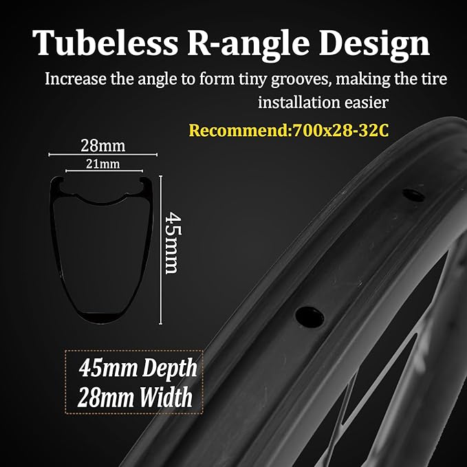 Superteam Carbon Wheelset Disc Brake 700c Road Bike Wheels 45/50/53mm Depth Tubeless Ready Cycling Wheels, for 8-12 Speed Center Lock / 6 Bolt, Thru Axle/QR Type
