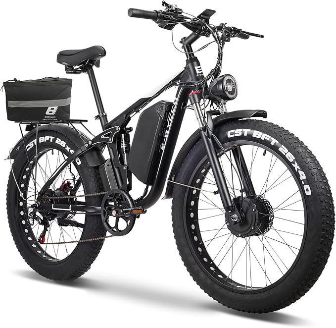 6000W Electric Bike for Adults, 52V 32AH Dual Motor E-Bike, Up to 100Mile & 45MPH All-Terrain Fat Tires Full Suspension 24/26 Inch Electric Bicycles Hydraulic Disc Brake for Road UL2849 by SGS