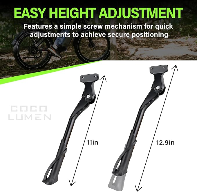 Bike Kickstand Side Mount - Durable Bicycle Kickstand for Mountain & Road Bikes - Adjustable with Wide Base Fits 26"/29" Wheels - Alloy Kickstand Supports 35kg - Rear Mount Bracket