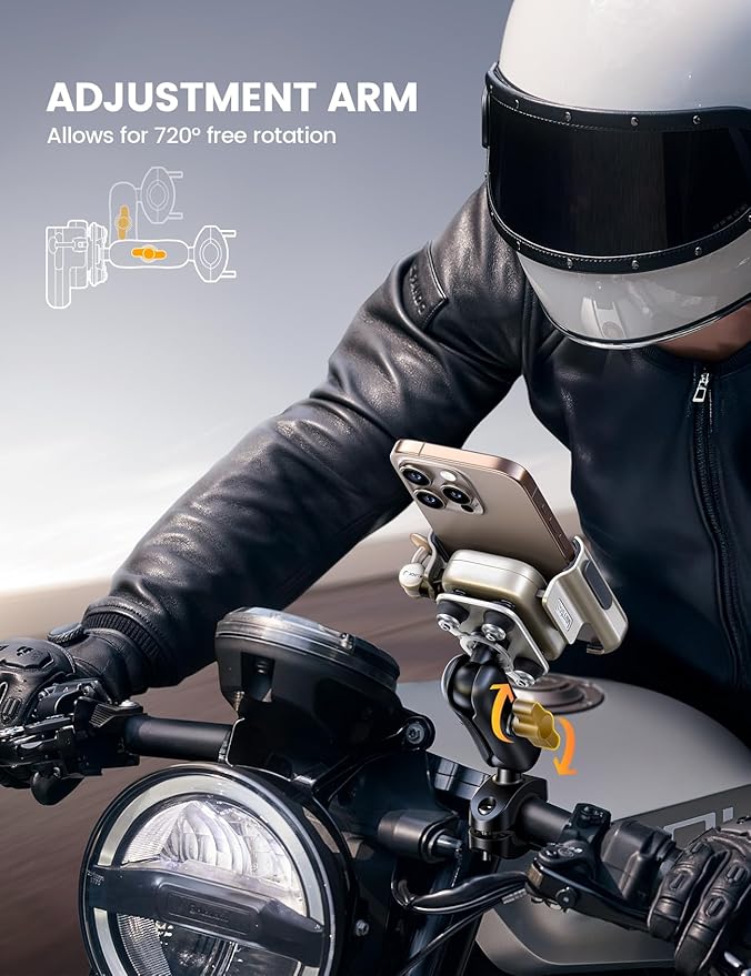 Lamicall Motorcycle Phone Mount Holder - [All Metal] [Anti Shake] [1s Lock] Bike Phone Holder Handlebar Clamp, Bicycle Cell Phone Mount, for iPhone 17 Pro Max, 16 15 14, Galaxy, 4.7-7.2" Phones, Gold