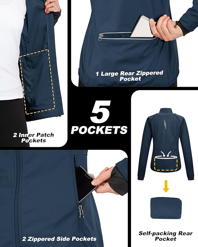 33,000ft Women's Zip Up Lightweight Athletic Workout Yoga Cycling Track Running Jacket Waterproof Windproof Reflective