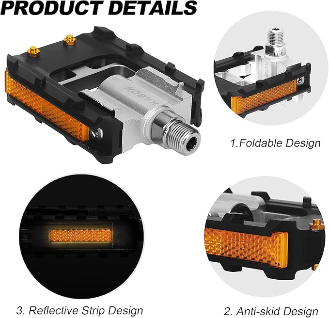 KABON Folding Bike Pedals, Bicycle Foldable Pedals with Aluminum, Universal 9/16 inch Non-Slip Cycling Pedals for Folding Bike, BMX Bike, Road Bike, Mountain Bike MTB