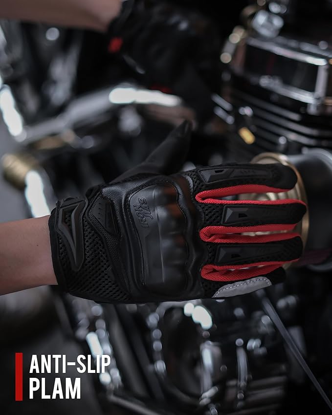 IRON JIA'S Motorcycle Gloves for Men and Women - Motorbike Powersports Racing Gloves with Hard Knuckle Touchscreen for BMX ATV MTB Riding (Red L)