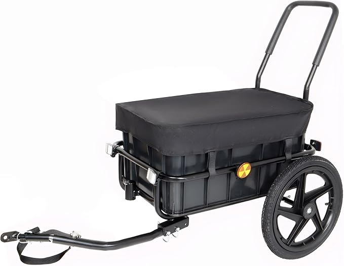 Lightweight Bicycle Trailer, Foldable Bike Cargo Trailer with Universal Hitch, Portable Bicycle Trailers with Removable Box and Waterproof Cover, for Camping, Groceries, 88 LBS Load Capacity