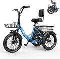 Qlife Triker Electric Bike, Peak 750W/1200W Brushless Motor Folding Trike Ebike, 499Wh Removable Battery, Step-Thru 3 Wheel Electric Bicycle, Up to 55 Miles, 20 Tire Tricycle for Adults