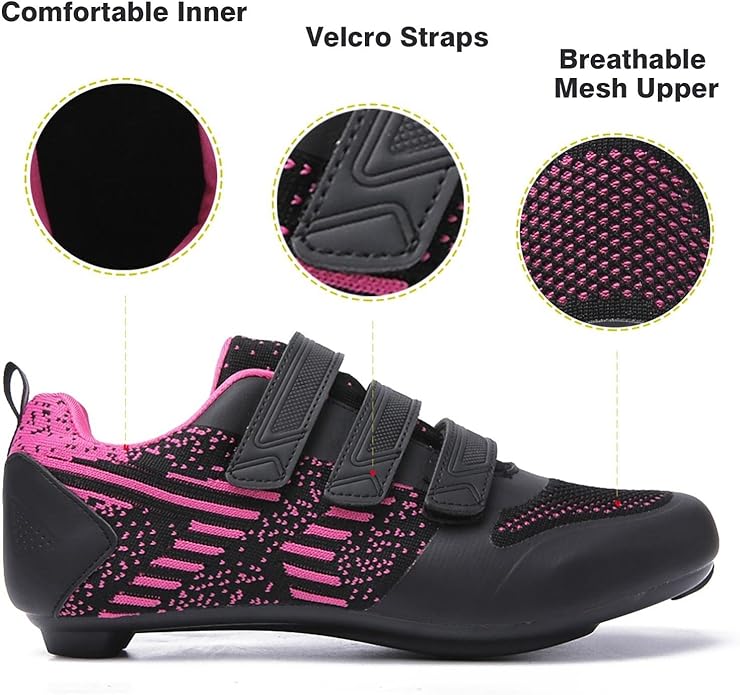 Unisex Road Bike Cycling Shoes Compatible with Peloton Shimano SPD Bike Riding Shoes for Men Women, 3 Straps, Pre-Installed Delta Cleats for Indoor Outdoor Cycling Biking