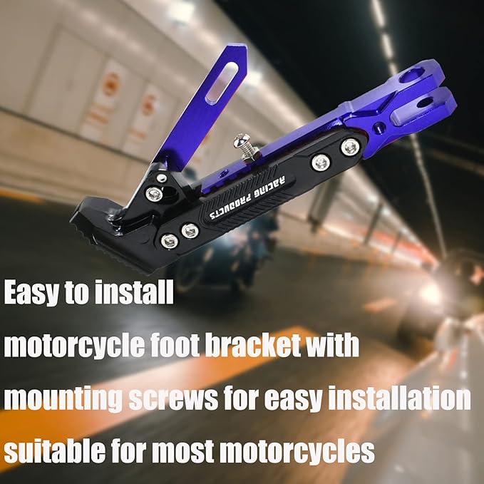 Motorcycle CNC Kickstand Adjust Tripod Holder Universal Aluminum Motor Scooter Modified Foot Side Stand Motorcycle Accessories (Blue)