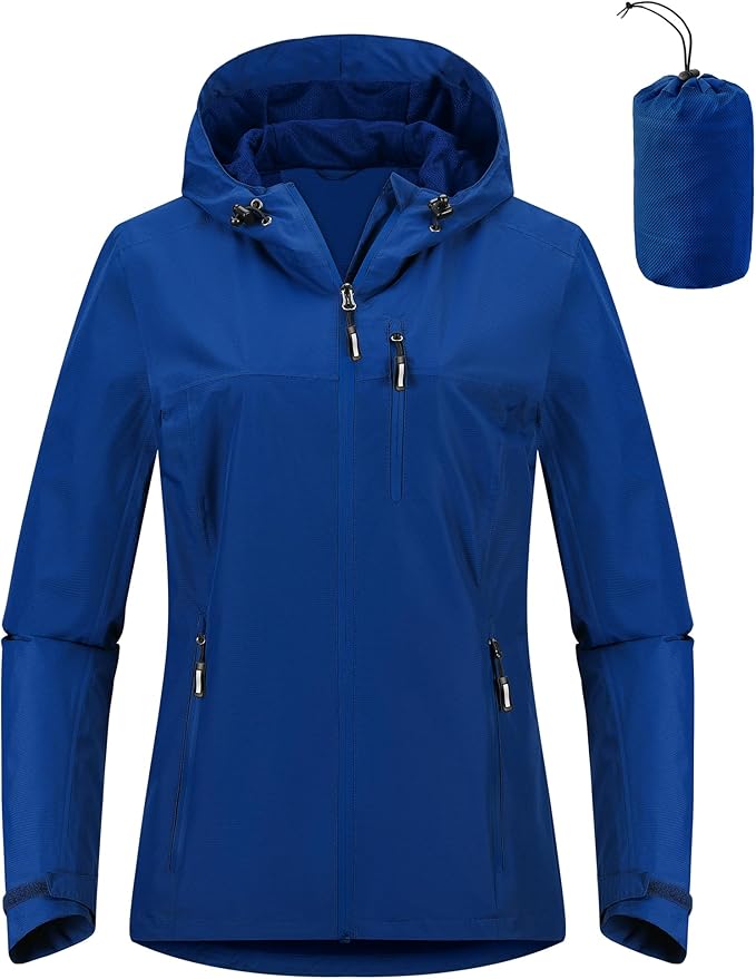 Outdoor Ventures Packable Rain Jacket Women Lightweight Waterproof Raincoat with Hood Cycling Bike Jacket