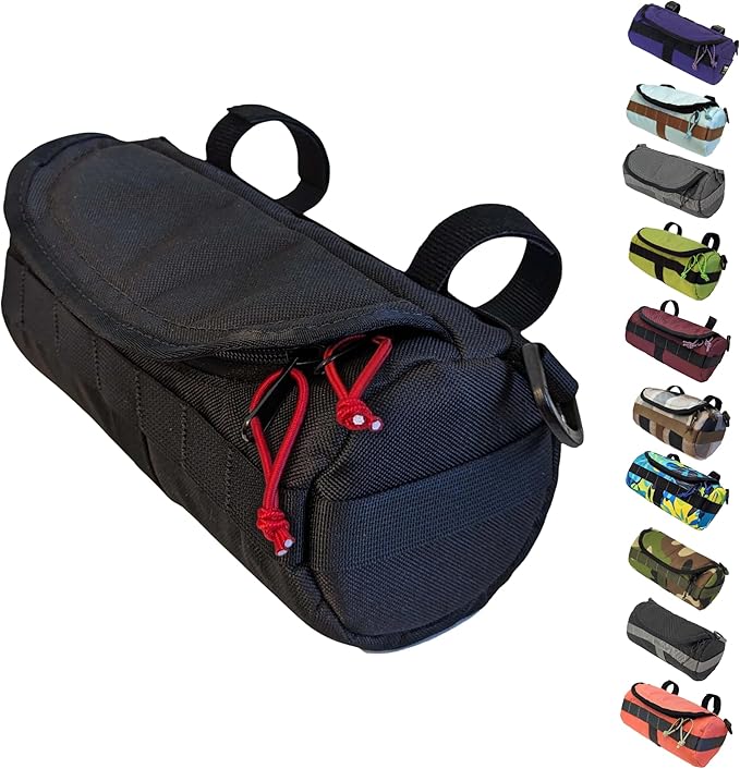 Handlebar Bag (Black & Red) | 2 Liter Capacity | Spacious Bike Bag w/ 2 Extra Long Buckle Straps & 1 Hook-and-Loop Strap | Water Resistant Front Basket | Bike Accessories | Made in USA