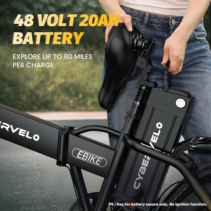 1000W Folding Electric Bike, 48V 20.8AH Large Removable Battery E-Bike, 30+MPH, 80 Miles Max Range, 20" Fat Tire Electric Bike for Adults, Adult Electric Bicycles for Commute