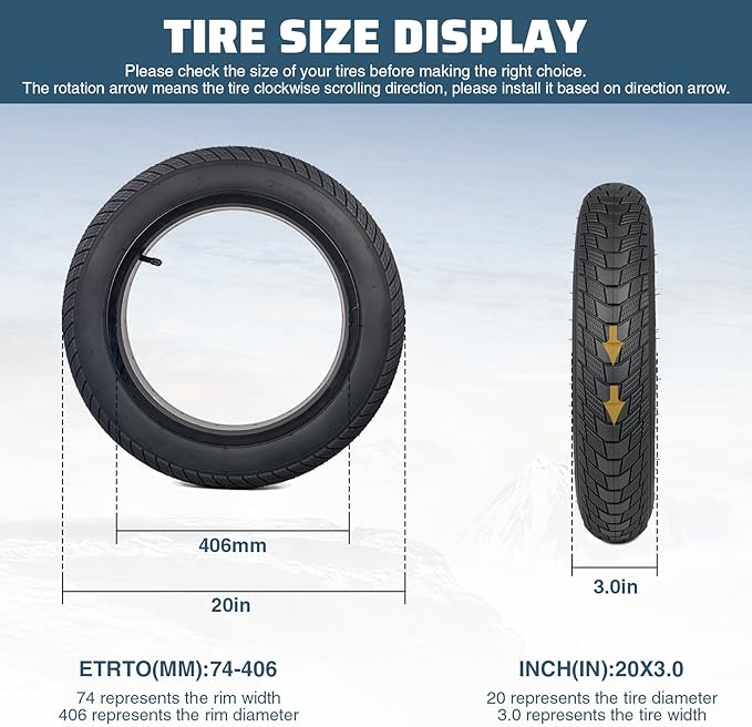 MEGHNA Fat Bike Tire 16/20/24/26 inch Electric Bike Tire Fat Tire 16/20/24/26 x 3.0 inch Heavy Duty Knobby Anti-Slip Foldable Replacement All Terrain Tire for E-Bike Snow Bike Fat Bike