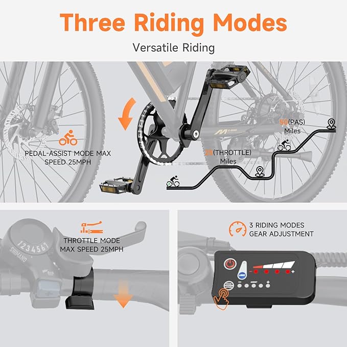 Electric Bike for Adults - 48V Commuter E Bike with 750W Peak Motor, 26" Electric Mountain Bicycle, 374Wh Removable Battery, Up to 20MPH, Front Suspension & Dual Disc Brakes