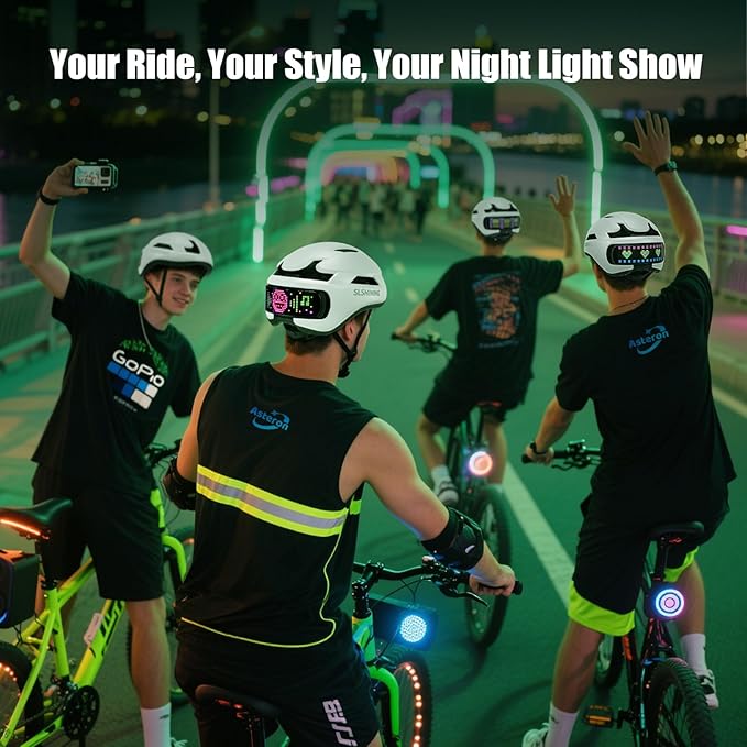 Bike Helmet, Bicycle Helmets with Light, 360° High Visibility LED Display, Lightweight Adjustable Mountain Bike Helmet with Turn Signals, Smart APP Controlled, Helmets for Adults, Youth, Men & Women